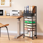 SWTYMIKI 9-Tier Rolling File Cart - Paper Organizer with Drawer and Trays, Wood Desk Office Organizer, Office Organization and Binder Storage for Workspace, Home, School, Black - Image 5