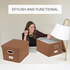 Decorative File Organizer Box Set of 2 - Collapsible Linen Filing Cabinets - Image 2