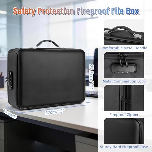Fireproof Document Safe Box Hard-shell, with Lockable Zipper, 13 Pockets, Waterproof for Important Papers Binder, Fire/Water Resistant File Box for Travel, Home & Office, Organizer for Passport, Cards - Image 4