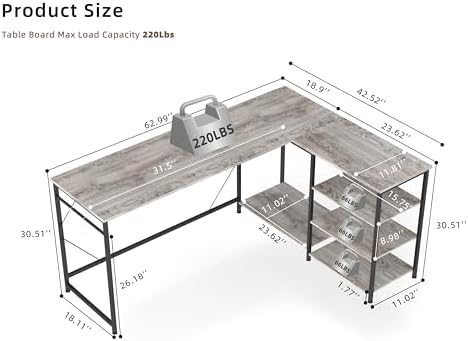 YOSHOOT 63" L Shaped Computer Desk, Gaming Desk - Image 2