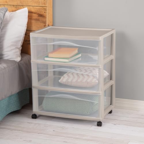 Sterilite Wide 3-Drawer Cart with Wheels, Grey Pumice - Image 5