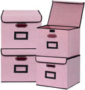 Large Square Storage Bin with Lid, Foldable Organizer Box with Handles & Label Design, for Office, Closet, Home, Documents, Pink, 12.20 x 10.63 x 10.63 Inches, 4 Pack by TCbelosion
