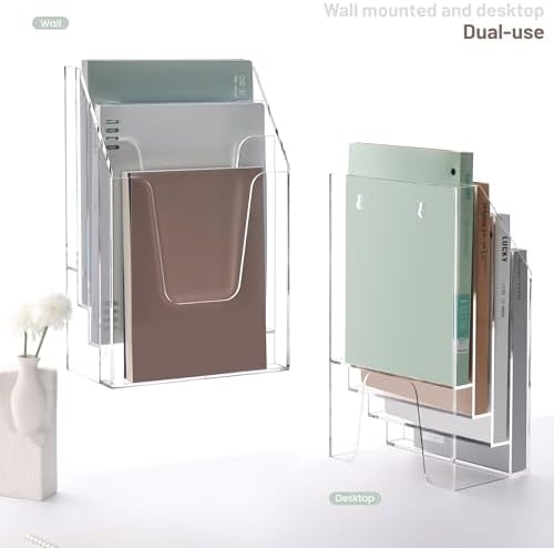 YUXUN Vertical Triple File Folder Holder Organizer,Acrylic File Organizer, File Sorter Clear Crystal - Image 5