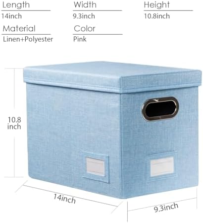 PRANDOM File Organizer Box - Set of 4 Collapsible Decorative Linen Filing Storage Hanging File Folders with Lids Office Cabinet Letter Size Blue (14x9.3x10.8 inch) - Image 7