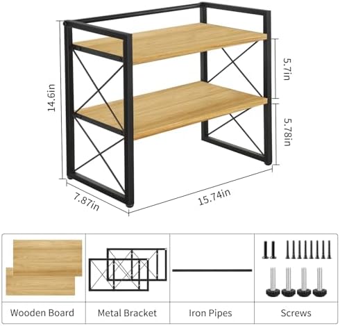 YINMIT Desktop Shelf Organizer, 2 Tier Office Shelves, Wood Desk Organizer Storage Rack and Freestanding Display Shelf for Office, Dormitory, Home (Black Wood) - Image 3