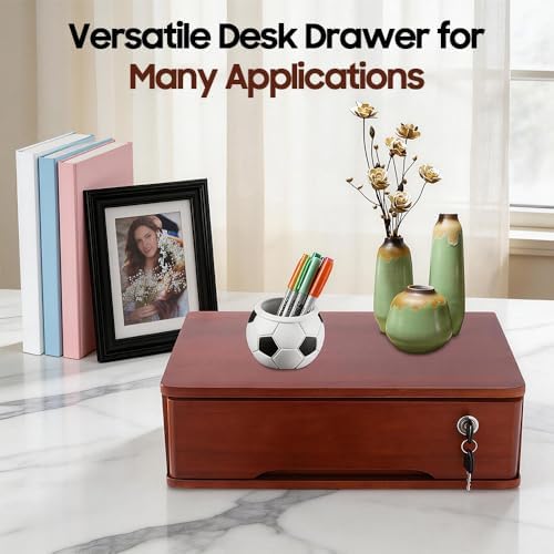 Desktop Storage Box,Desk Organizer Drawer,Desktop Organizer,Office Supplies Drawer Organization with Lockable Drawer for Office Supplies,School Supplies (1 Tier Walnut Color) - Image 7