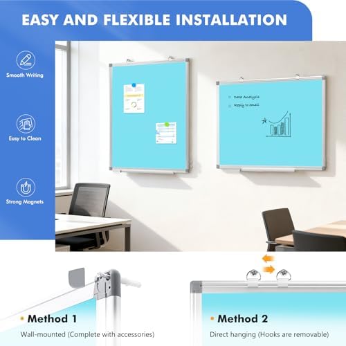 Double-Sided White Board Dry Erase Magnetic Whiteboard Wall 36x24 Blue - Image 2