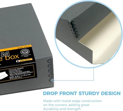 Lineco Museum Archival Storage Box, Drop Front, 9.25x11.75x3 in, Gray - Image 3