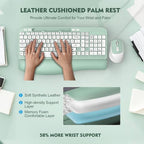 Wireless Keyboard and Mouse Combo, Full-Sized Ergonomic Wave Keys Keyboard with Memory Foam Wrist Rest & Phone Holder, 2.4G Quiet Keyboard Mouse Work Setup for PC Laptop, Office or Home (Mint Green) - Image 2