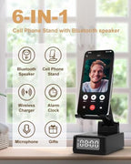 Gifts for Men Cell Phone Stand with Wireless Bluetooth Speaker and Wireless Charger, Phone Charger Stand with Digital Alarm Clock for iPhone, Birthday Gifts for Men,Boyfriend,Dad,Women,Christmas - Image 4