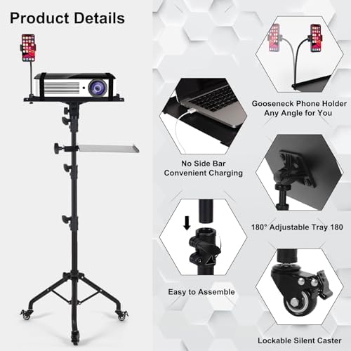 Tossbiss Laptop Tripod on Wheels with 2 Shelves - Image 6