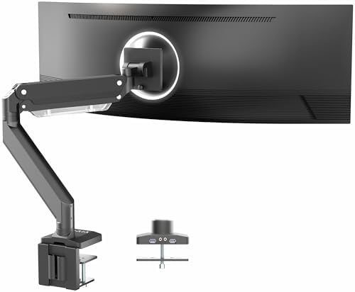 VIVO Premium Aluminum Heavy Duty Monitor Arm with 3.0 USB Ports, Fits Ultrawide Monitors up to 49 inches and 33 lbs, Single Desk Mount Stand, Pneumatic Height, Max VESA 100x100, Black, STAND-V101G1U by VIVO