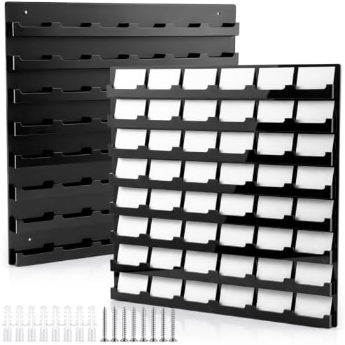 Geelin 1 Pcs Acrylic Business Card Holder Wall Mount Black Business Card Display Holder with Hanging Hardware Vertical Sticker Display Rack Organizing Stand for Office Home (48 Pockets) by Geelin