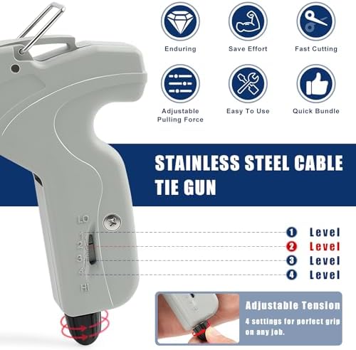 Zhushan Stainless Steel Cable Tie Gun, Auto Tighten & Cut Tool for 4.6–7.9mm Metal Ties, 4-Level Tension, Heavy-Duty & Easy to Use - Image 3