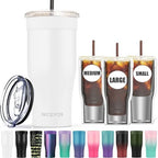 Universal Iced Coffee Sleeve - Insulated Double Wall Reusable Stainless Steel Holder Sleeves Insulator for Cold Drinks Fits Small Medium Large To Go Cups Gifts for Men Women Him Her (White) by NICEYOS