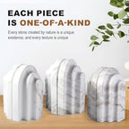 Natural Marble Book Ends - Heavy Duty Bookends for Shelves - Aesthetic Layered Arch Design Stone Book Holders, Modern Office Bookshelf Stopper Decor for Books/CDs (Volakas) - Image 2