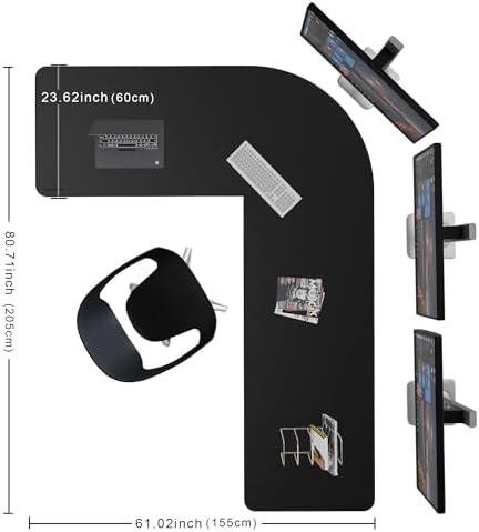 Chihein PU Leather L-Shaped Desk Mat 61" x 80.7" x 23.6" Black - Image 2