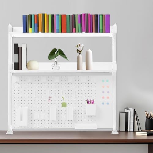 Clamp On Desk Organizer Shelf with Pegboard, 2 Tier Office Desk Shelves Organizer, 40" W x 37.4" H Desktop Bookshelf Storage for Home Dorm Office - Image 2