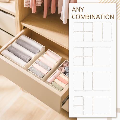 Criusia 26 Pack Drawer Organizer for Clothes, Foldable Dresser Dividers with 3 Sizes, Fabric Storage Bins – Beige - Image 6