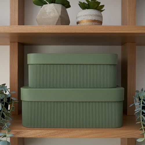 Decorative Storage Boxes with Lids - Set of 2 Fluted Photo Organizer Bins - Image 7