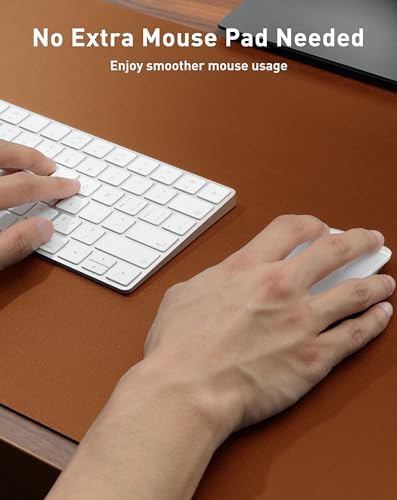Aothia Faux Leather Desk Mat - Large Mouse Pad, Non-Slip PU Leather Blotter, Waterproof Writing Surface for Office and Home (Brown, 63" x 17") - Image 4