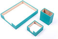 MOOGCO Leather Document Tray - Pen Holder - Note Paper Holder -3 Accessories-Desk Organizer - Office Desk Accessories - Desktop Storage - 3 PCS (TURQUOISE) by MOOGLLC