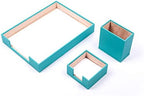 MOOGCO Leather Document Tray - Pen Holder - Note Paper Holder -3 Accessories-Desk Organizer - Office Desk Accessories - Desktop Storage - 3 PCS (TURQUOISE) by MOOGLLC
