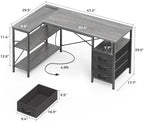 Huuger L Shaped Office Desk with Power Outlets & 3 Drawers - Image 3