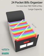 3 Pack Expanding File Folder, 24 Pocket Accordian File Organizer A4 Letter Size Portable Document Organizer with Colored Tabs, Expandable Desktop Accordion Folder -Black - Image 2
