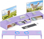 OPNICE Dual Computer Monitor Stand Riser, Desk Organizer with Drawer, Office Desk Accessories & Workspace Organizers for Home Office Supplies, Purple by OPNICE