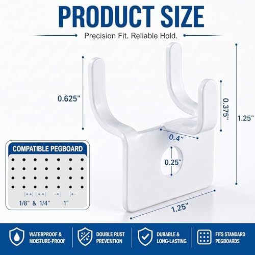 Tandefio 100 Pcs Pegboard Hooks, Picture Hangers for 1/8 & 1/4 in, White - Image 4
