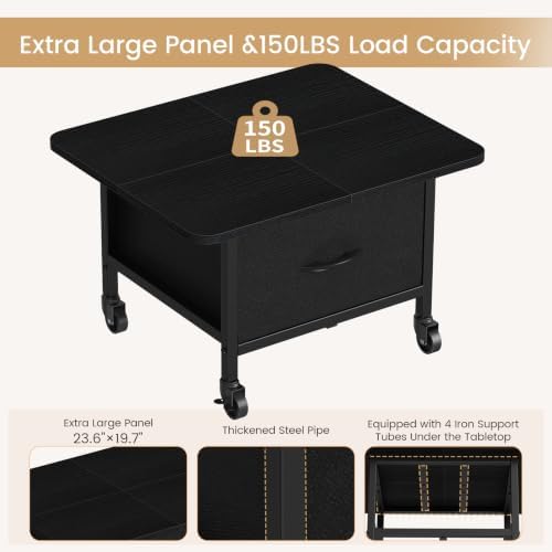 Snughome Rolling Printer Stand, 23.6" Extra Large Printer Table with Drawer - Image 6