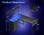 MOTPK 43" L Shaped Gaming Desk with Shelf & 4 Drawers, Black Carbon Fiber - Image 2