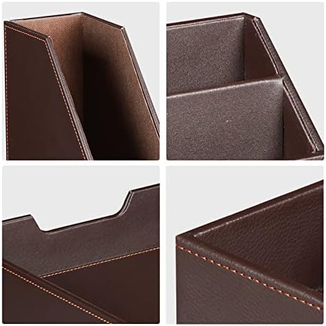 Ayunga PU Leather 6-piece Office Supplies Combination Set,Pencil Cup,Business Card Holder,Sticky Note Dispenser,Mail Sorter,Letter Tray,Files Holder,Suitable for Self-use and Friend Gifts (Brown) - Image 3