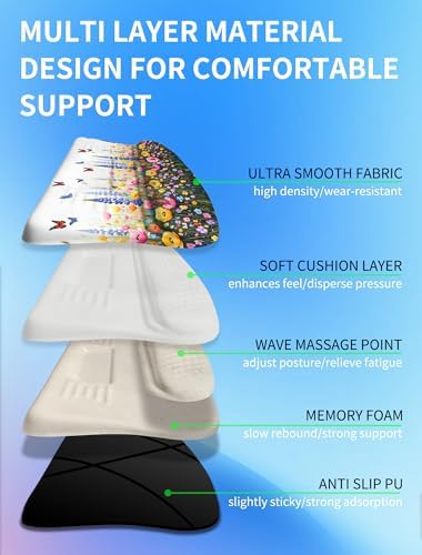 Ergonomic Wave Wrist Rest with Keyboard Stand, Cushioned Palm Rest, Comfortable Integrated Memory Foam for Natural Typing and Relieve Wrist Pain, Flowers and Butterflies - Image 3