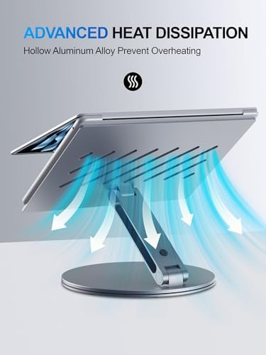 YICOSUN Laptop Stand for Desk, 360° Rotating Height Adjustable Computer Stand, Ergonomic Aluminum Laptop Riser with Ventilated Cooling, Foldable for 10-16 inch MacBook Pro Air Neo Dell HP - Gray - Image 5