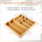 Briwooody Bamboo Sliding Desk Drawer Organizer 9.4'' up to 18'' x 15'' x 2'' Expandable Office Desk Accessories Supplies Tray with 7 Compartments for Pens, Notebooks, Rulers, and Makeup Jewelry Vanity - Image 2