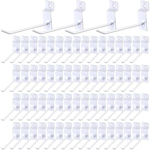 Moxweyeni 100 Pack Slatwall Hooks for Retail Garage Metal,4 Inch,White by Moxweyeni