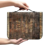 Retro Wood Grain & Cross Bible Cover for Women Soft PU Leather Verse Print Bible Carrying Case Large Capacity Book Organizer with Top Handle Gifts for Christians - Image 2