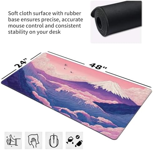 XXXL Extended Desk Mat 48"x24", Japanese Wave Aesthetic Gaming Mouse Pad - Image 2