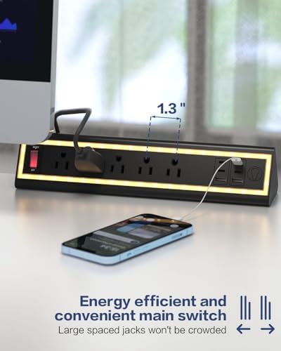 Desk Clamp Power Strip with Nightlight, 40W Fast Charging, 10FT Extension Cord, 4x20W USB-C & 2 USB Ports, 5 AC Outlets, Fits 1.69-Inch Table Edges - Image 6