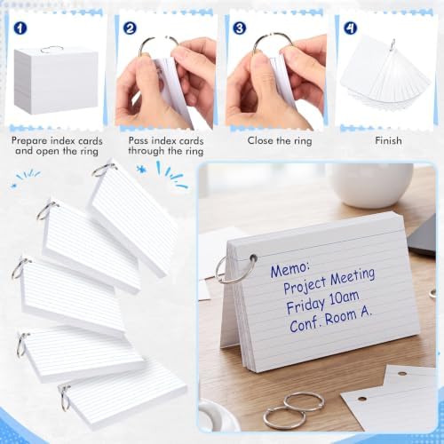 Yexiya 500 Pcs 4 x 6 Inch Index Cards with Rings Hole Punched Notecards - Image 4