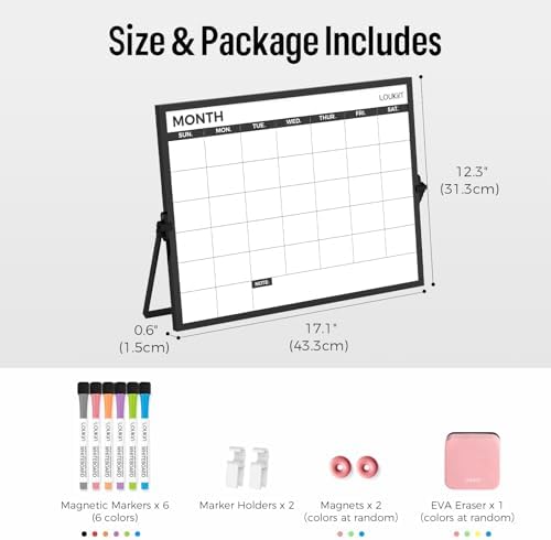 loukin 17" x 12" Dry Erase Calendar, Magnetic Desktop Whiteboard with Stand - Image 5