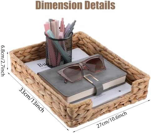 2 Pcs Water Hyacinth Letter Tray for A4 File Tray Desk Mail Letter-Size Paper Basket Woven Organizer Magazine Files Storage Basket Woven Desk TrayBasket Organizer for Office Bathroom Toilet Documents - Image 2