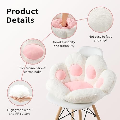 Ditucu Cat Paw Cushion Kawaii Chair Cushions 31.4 x 27.5 inch Cute Stuff Seat Pad Comfy Lazy Sofa Office Floor Pillow for Gaming Chairs Room Decor White - Image 5