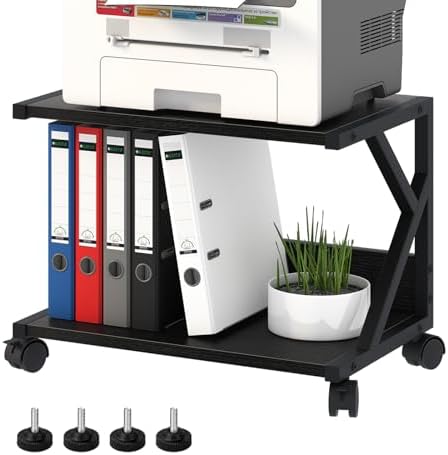 aboxoo Desktop Printer Stand with 2 Tier Wood Storage Shelves,Under Desk Printer Table,Multi-Purpose Home Office Desk Organizer for Fax Machine, Scanner (Black) by aboxoo