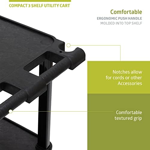 Pearington 3-Tier Compact Multi-Purpose Utility Cart with Lockable Wheels and Ergonomic Handle, Black, 2 Pack - Image 5