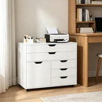 LOKO 5-Drawer Mobile File Cabinet, Wood Office Storage Cabinet (White) - Image 2