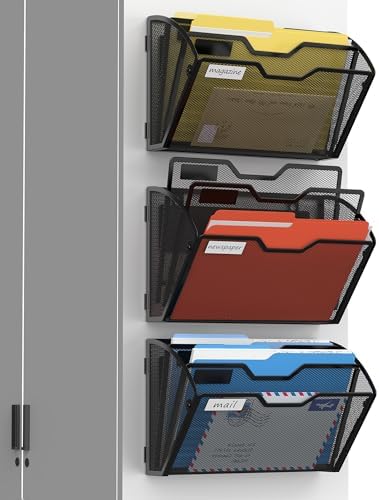 Docnest 3 Pack 3 Tier Dual-Mount Magnetic Mesh File Holders, Wall Organizer by DocNest