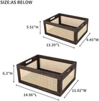 Rattan Wooden Storage Basket with Handle, Brown Set of 2 - Image 2